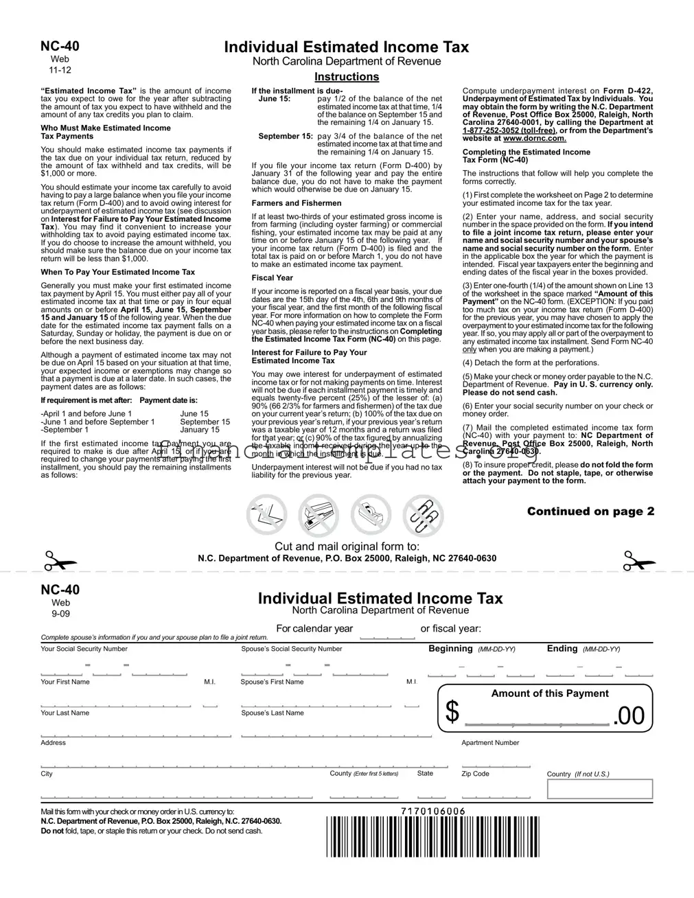 Get Nc Estimated Tax Payment Form