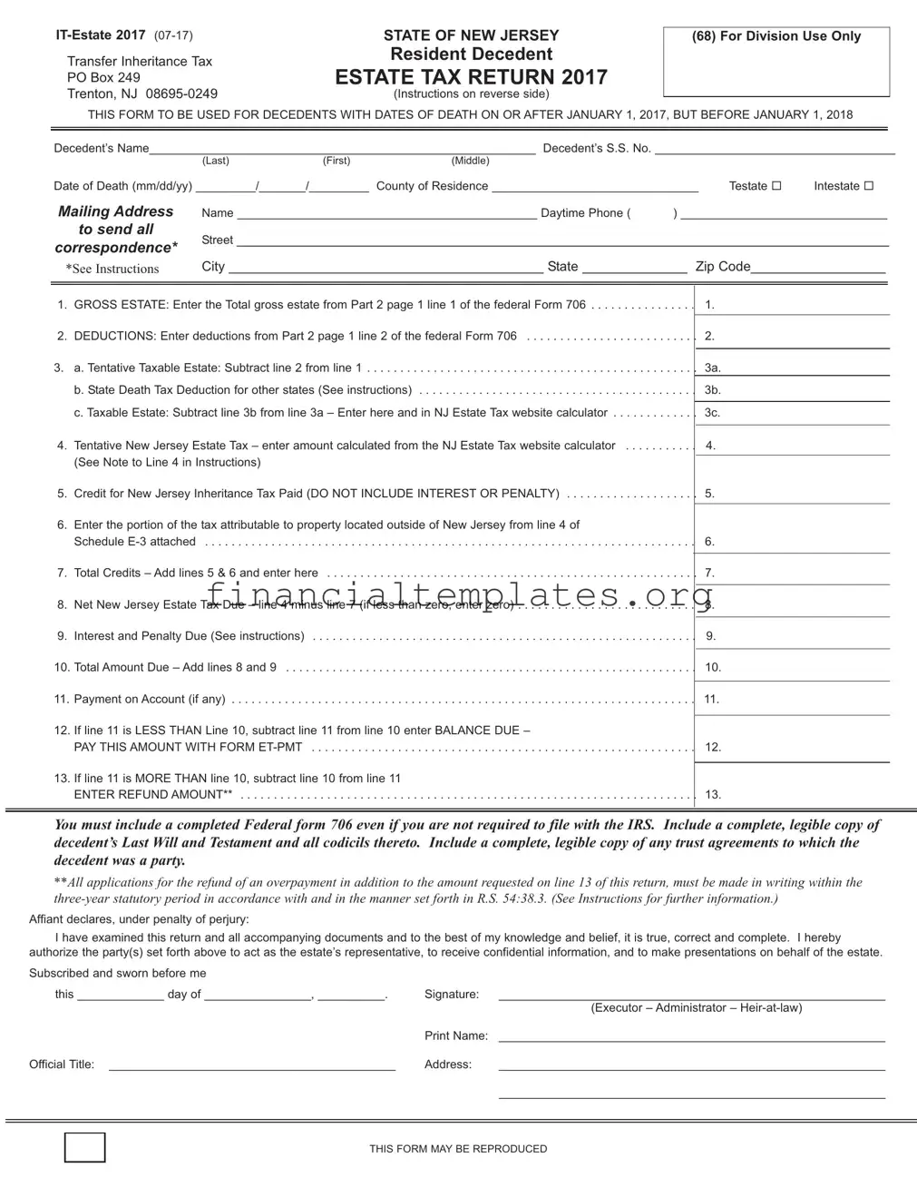 Get New Jersey Estate Tax Return Form