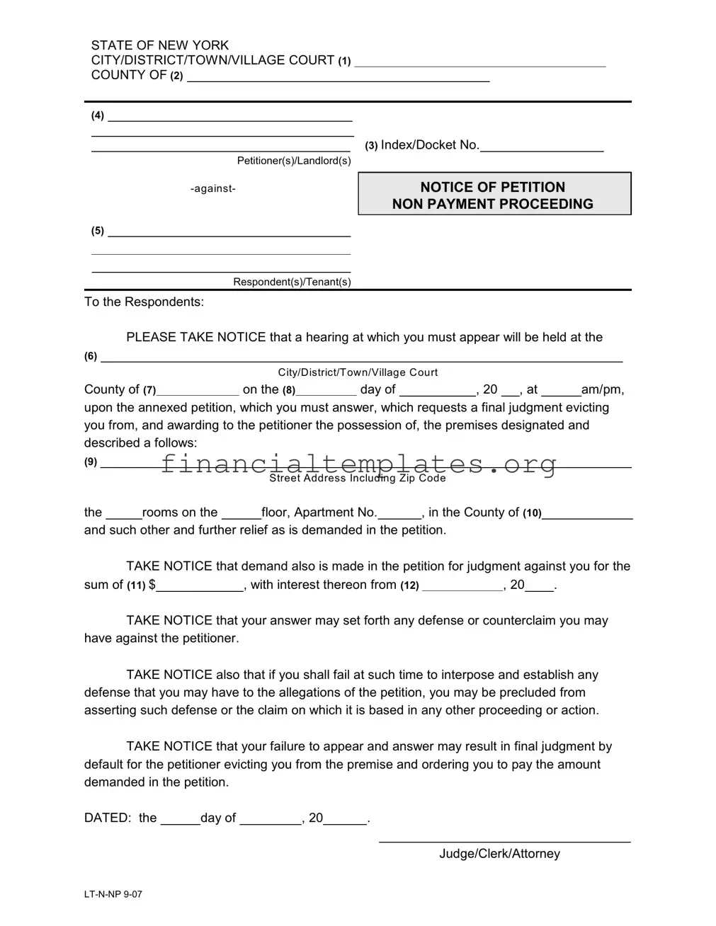 Get Notice Petition Non Payment Form