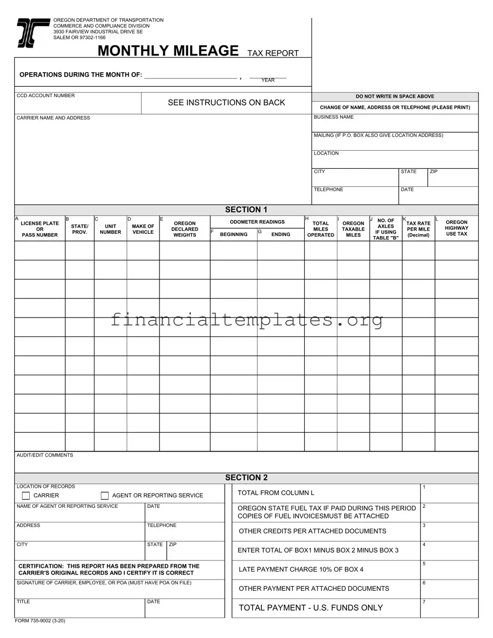 Get Oregon Monthly Mileage Tax Form