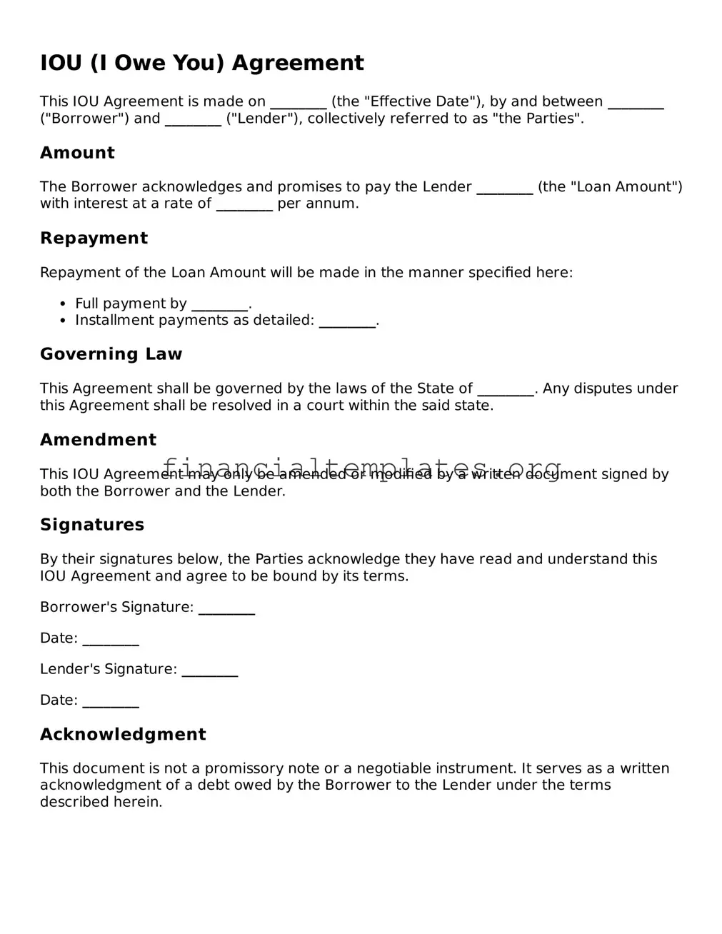 Blank IOU Form
