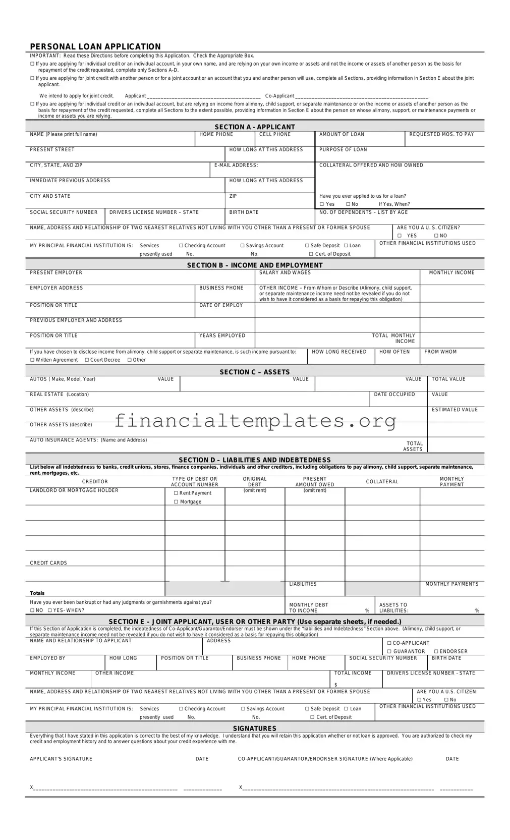 Get Personal Loan Application Form