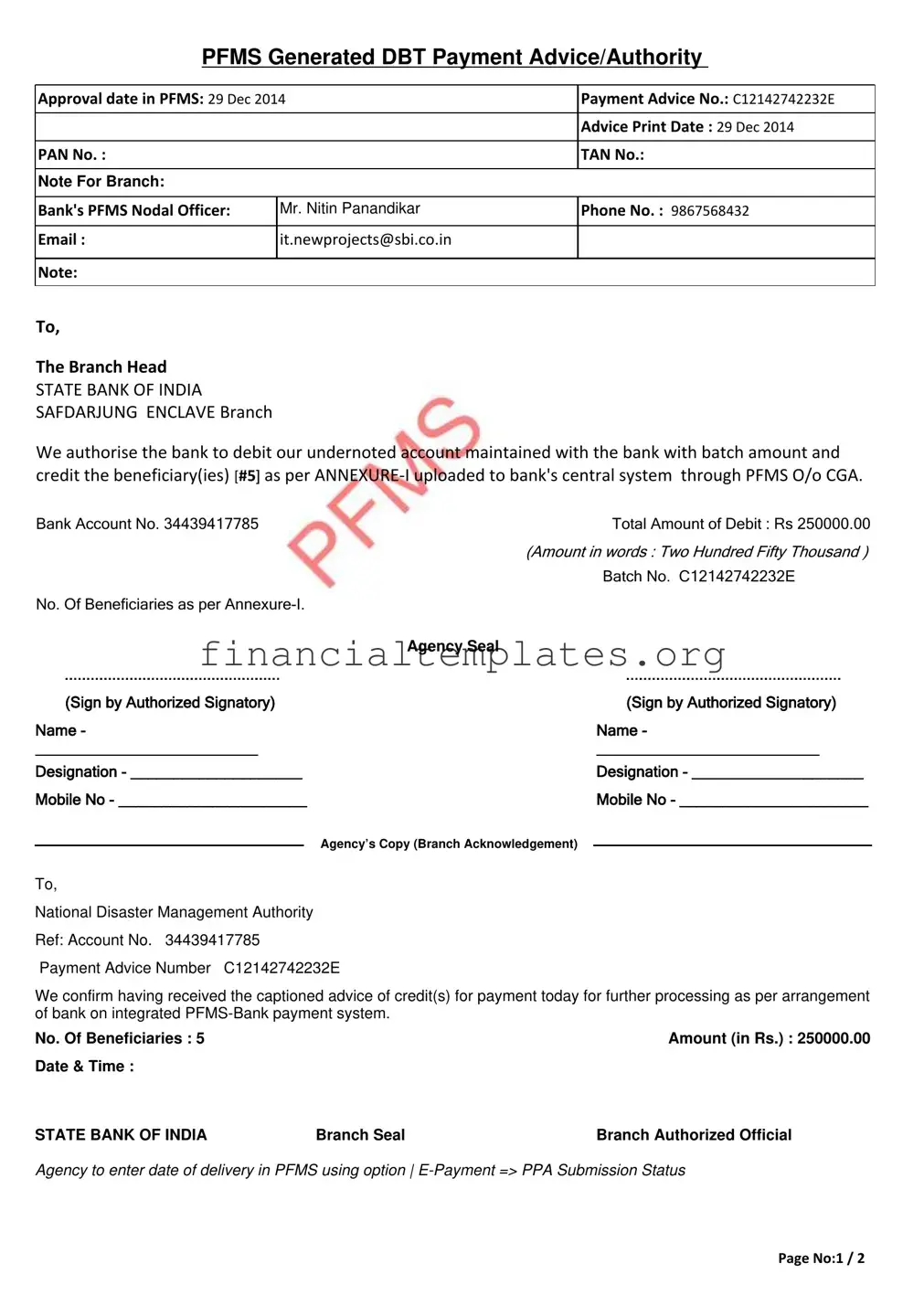 Get Pfms Generated Payment Form
