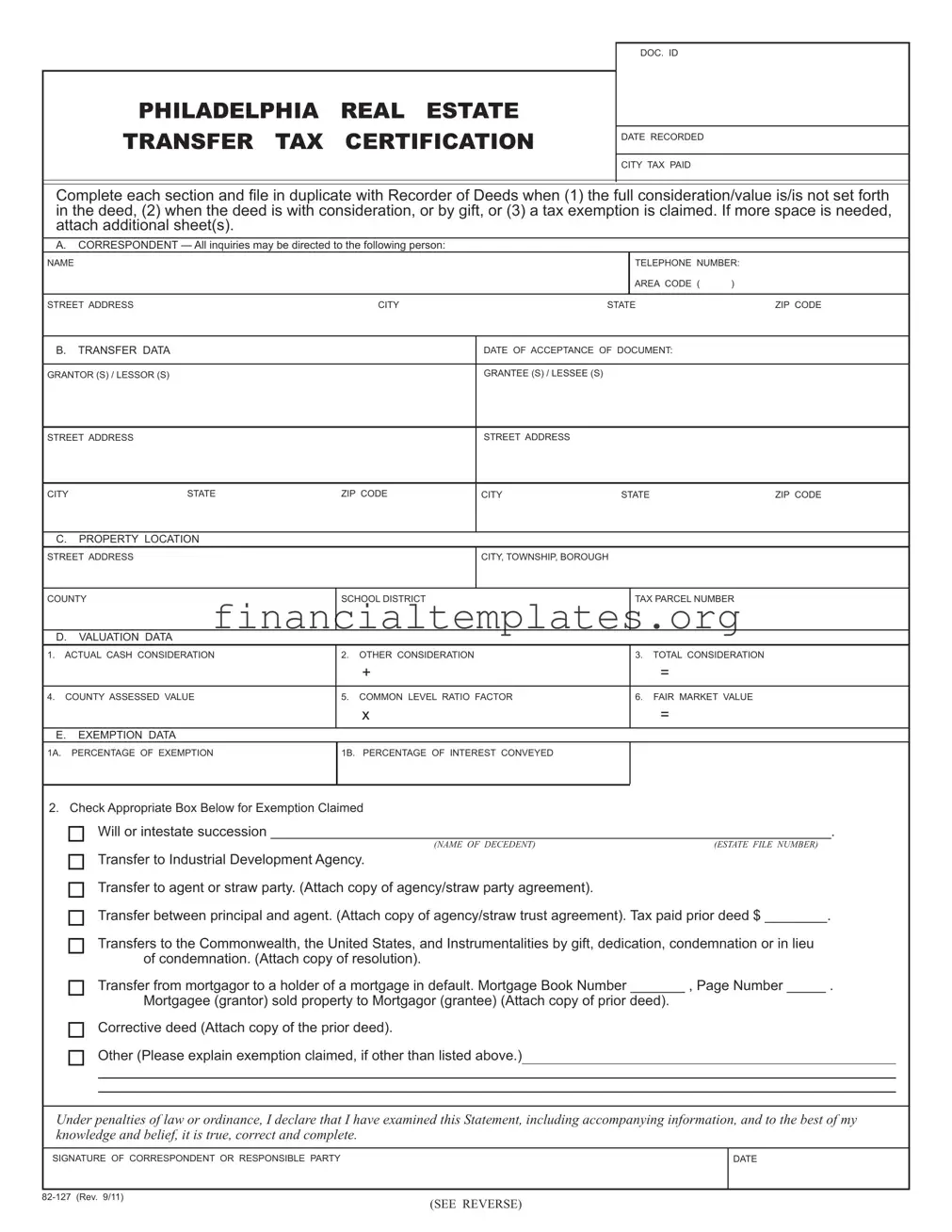 Get Philadelphia Transfer Tax Form