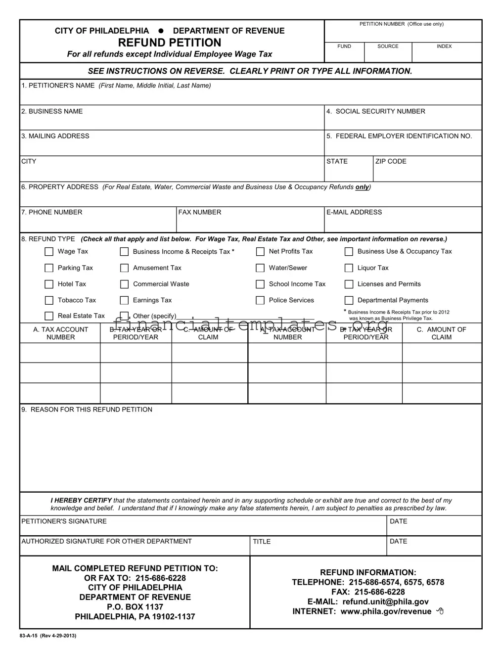 Get Philadelphia Wage Tax Refund Petition Form