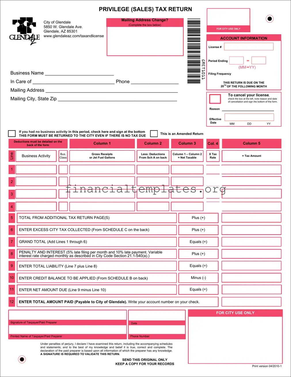 Get Privilege Sales Tax Return Form