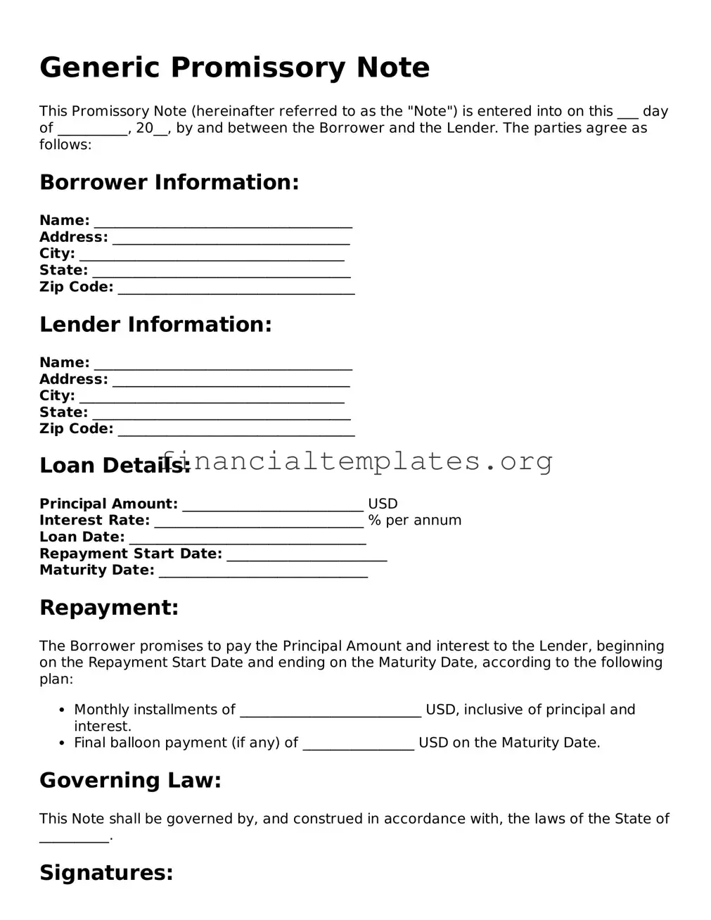 Blank Promissory Note Form