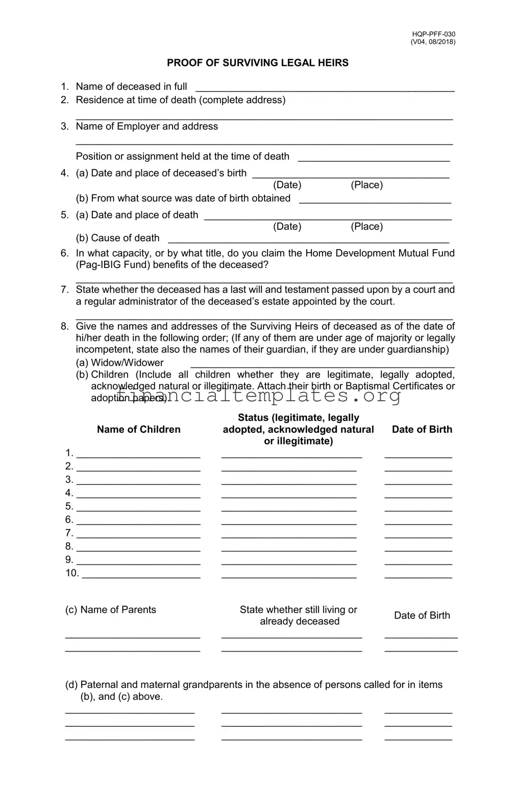 Get Proof Surviving Legal Heirs Form