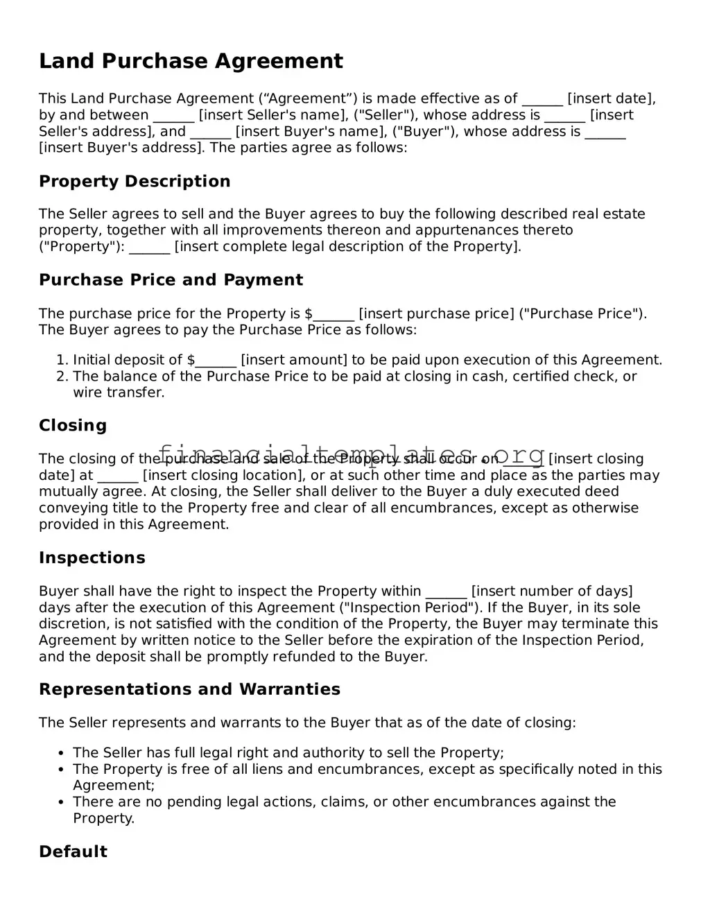 Blank Land Purchase Agreement Form