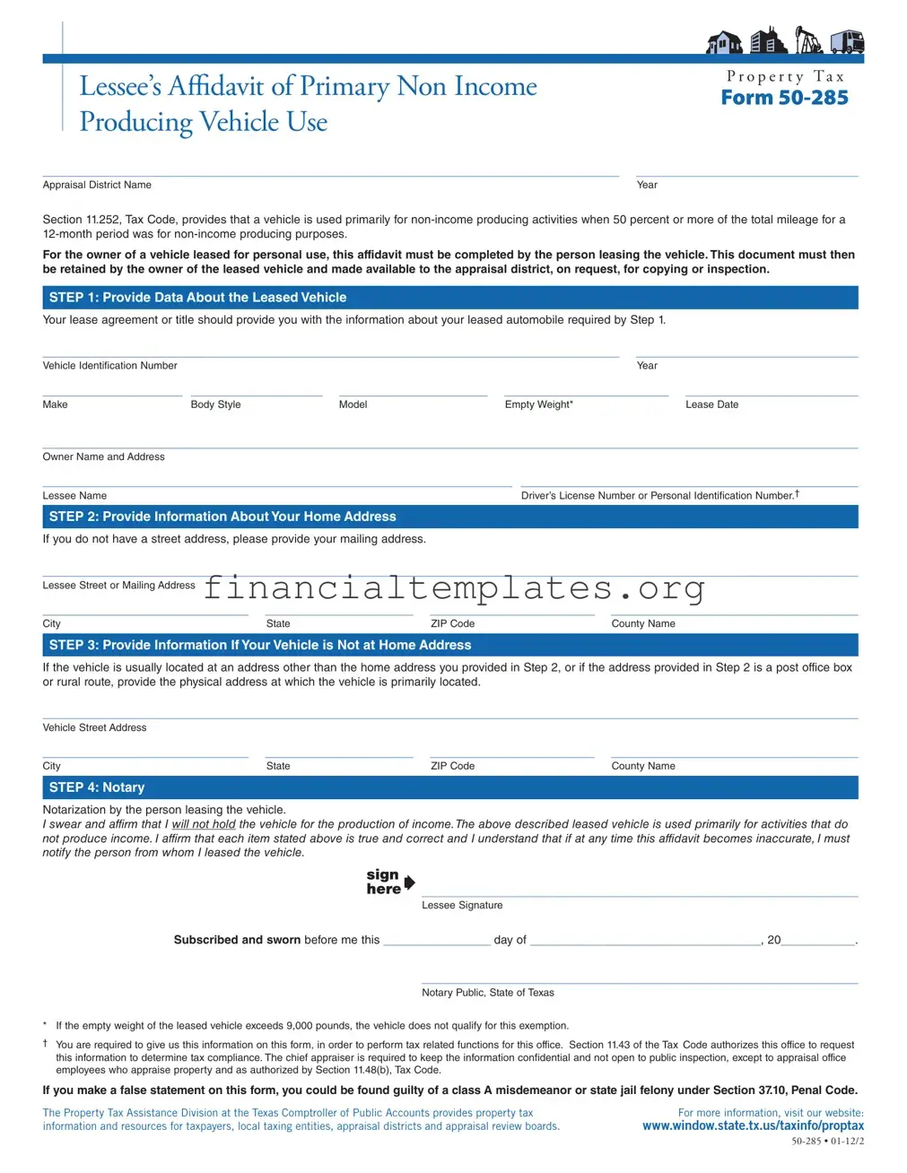 Get Property Tax 50 285 Form