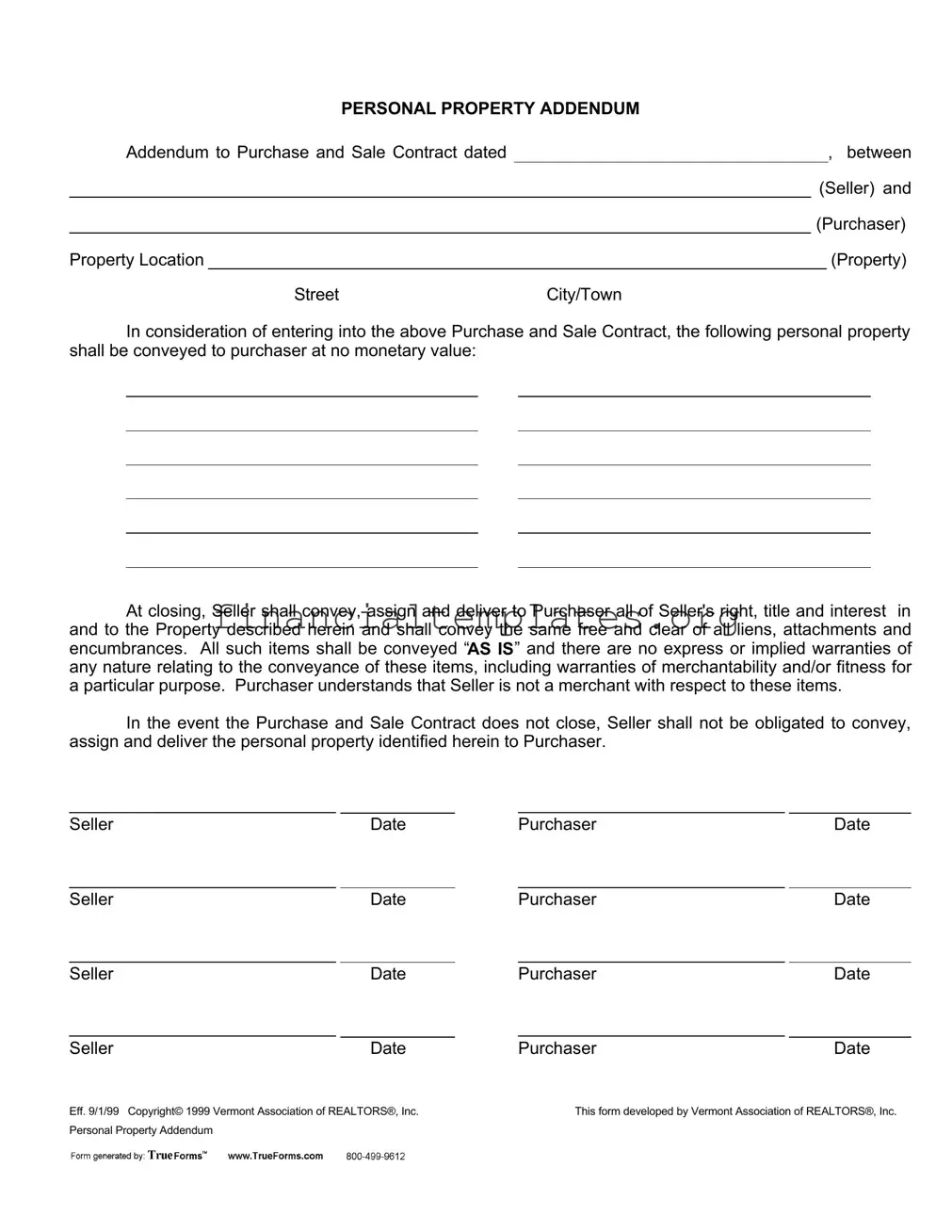 Get Purchase Addendum Vermont Form
