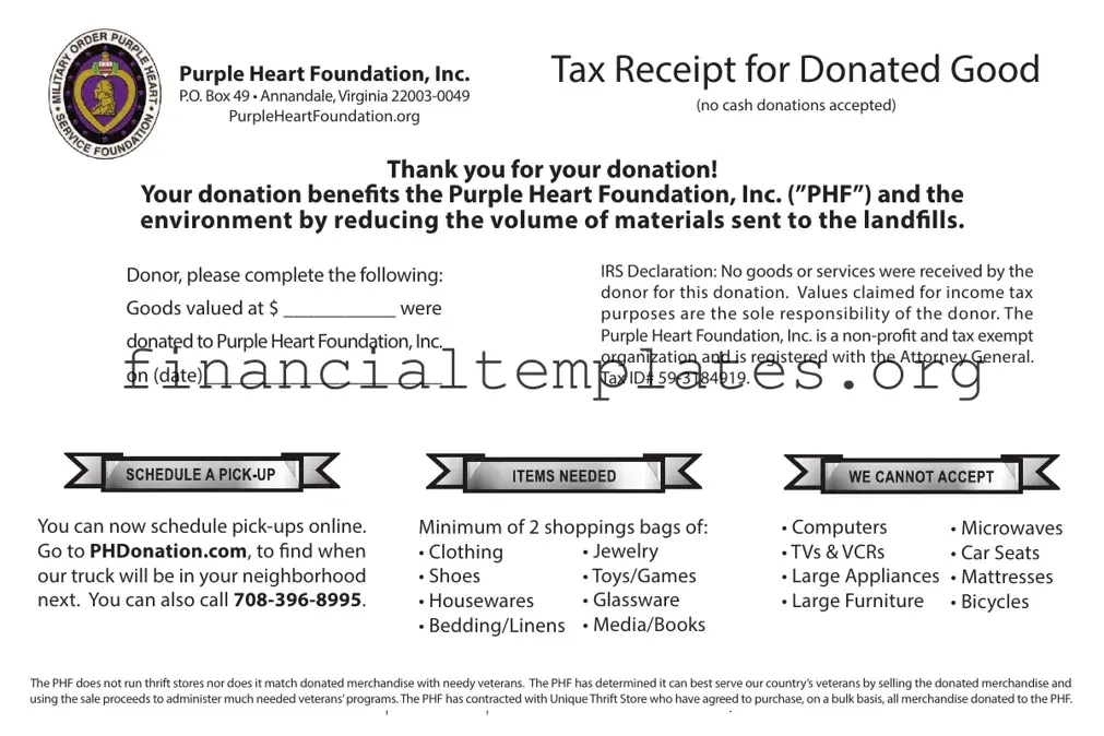 Get Purple Heart Tax Receipt Form