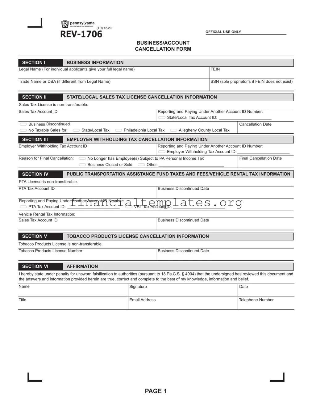 Get Rev 1706 Tax Form