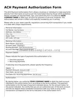 Blank ACH Payment Authorization Form Form