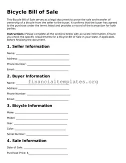 Blank Bicycle Bill of Sale Form