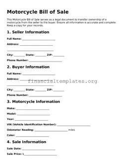 Blank Motorcycle Bill of Sale Form