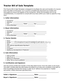 Blank Tractor Bill of Sale Form