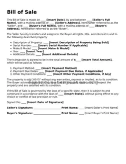 Blank Bill of Sale Form