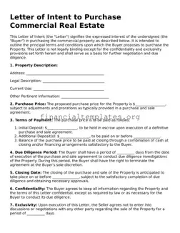 Blank Letter of Intent to Purchase Commercial Real Estate Form