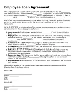 Blank Employee Loan Agreement Form