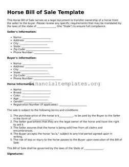 Blank Horse Bill of Sale Form