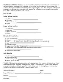 Blank Livestock Bill of Sale Form