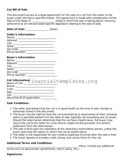 Blank Cat Bill of Sale Form
