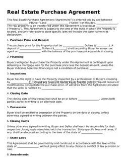 Blank Real Estate Purchase Agreement Form