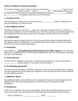 Blank Letter of Intent to Purchase Business Form