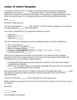 Blank Letter of Intent Form
