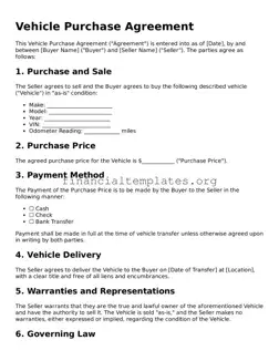 Blank Vehicle Purchase Agreement Form