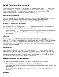 Blank Land Purchase Agreement Form
