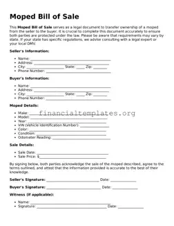 Blank Moped Bill of Sale Form