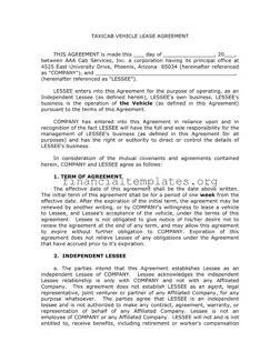Get Taxi Agreement Form