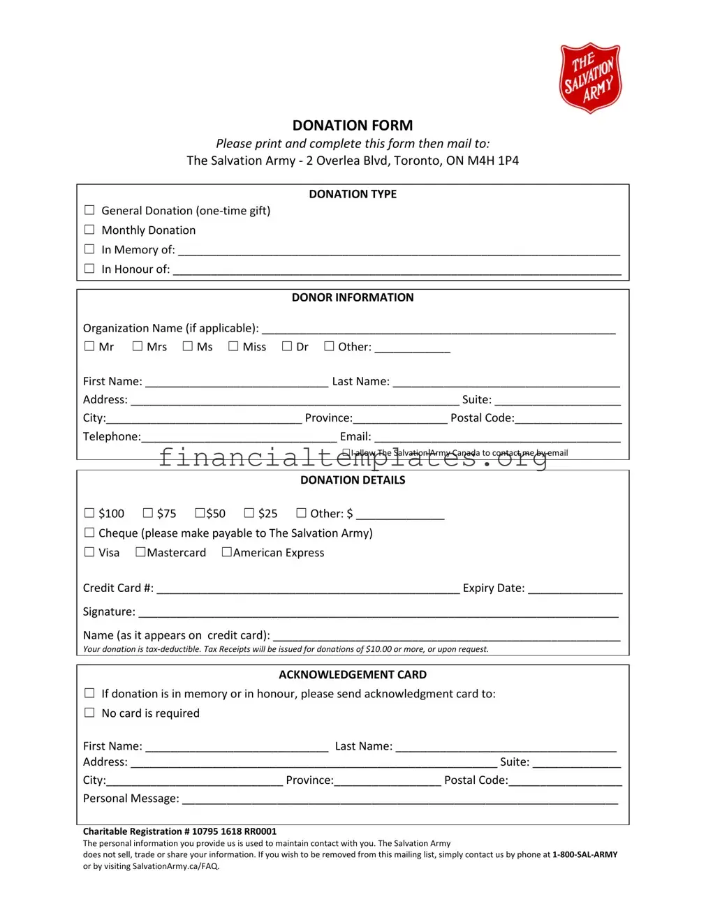 Get Salvation Army Tax Receipt Form