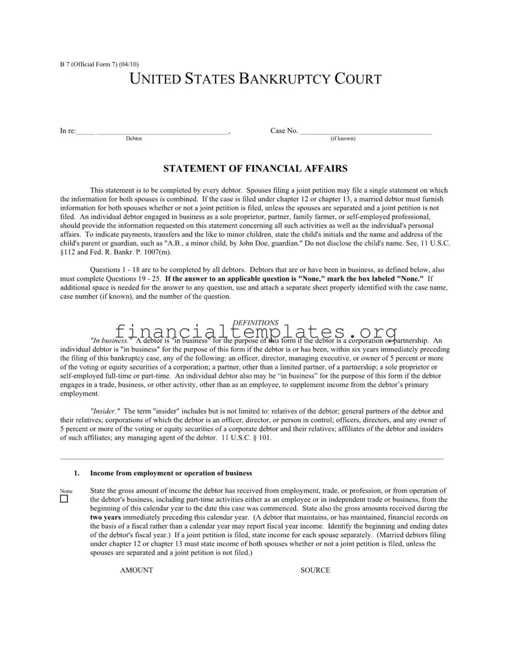 Get Statement Affairs Form