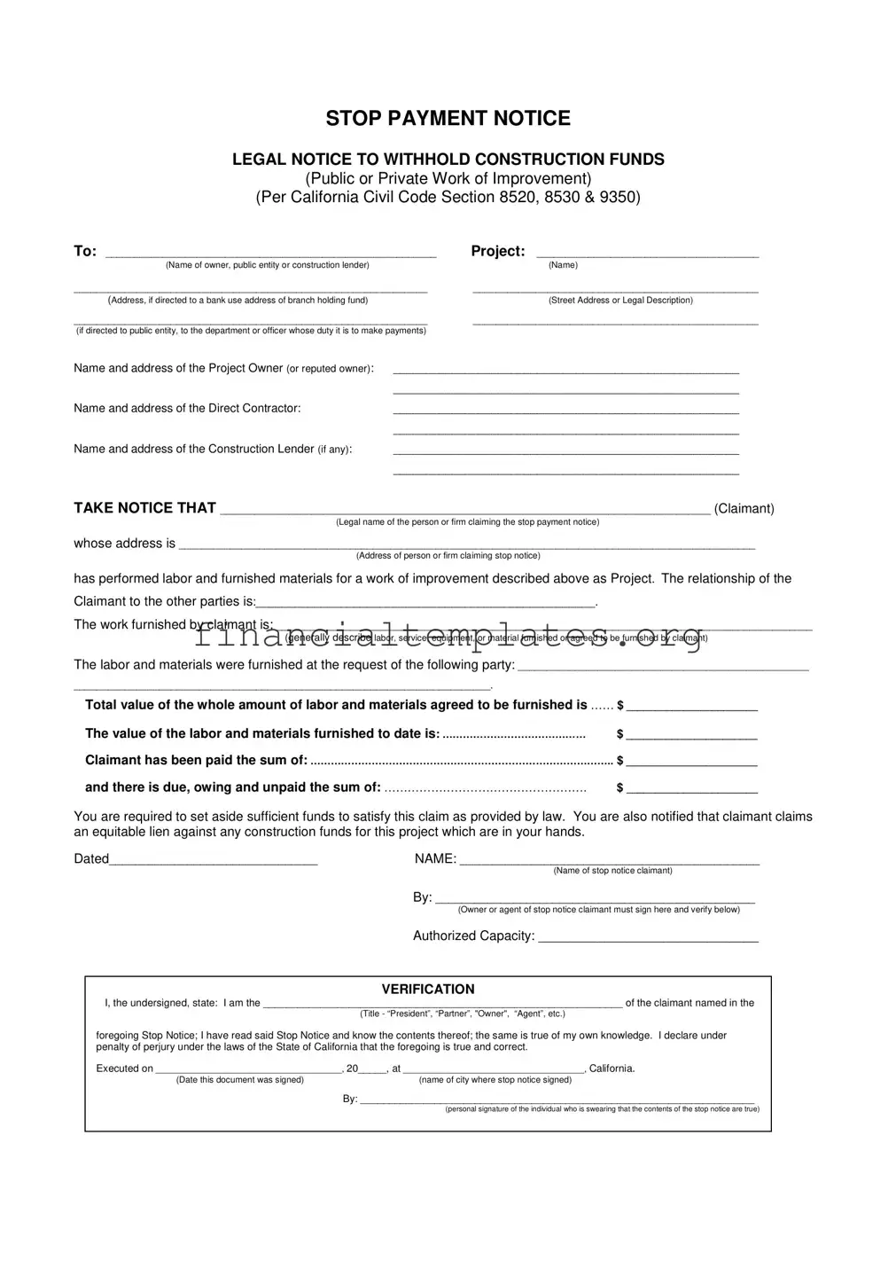 Get Stop Payment Notice Form