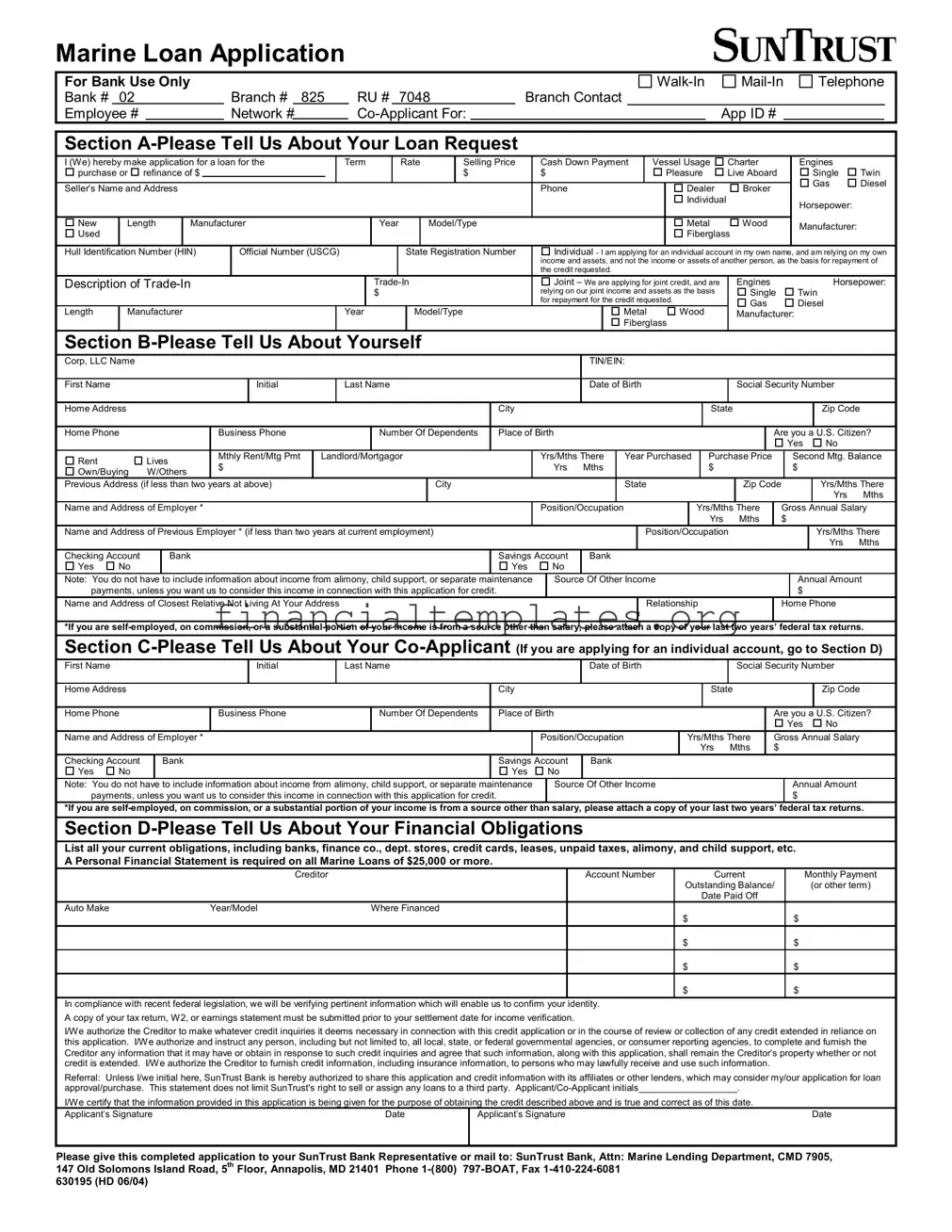 Get Suntrust Marine Loan Application Form
