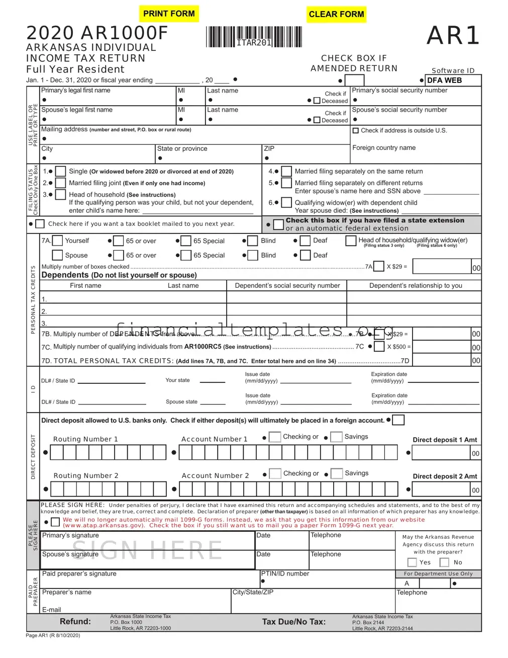 Get Tax Ar1000F Form
