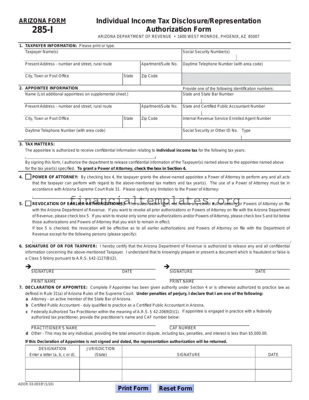 Get Tax POA 285-I Form