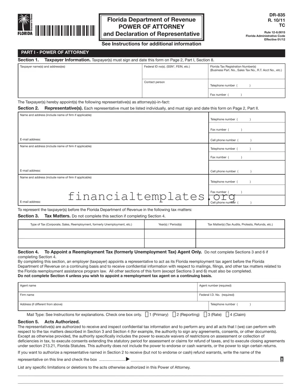 Get Tax POA dr 835 Form