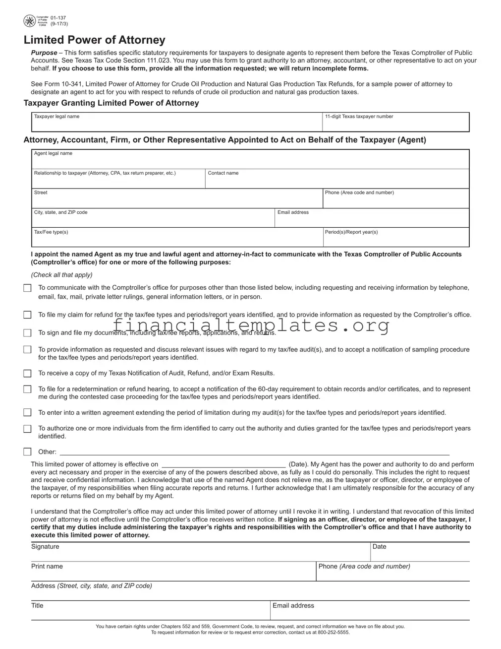Get Tax POA form 01-137 Form