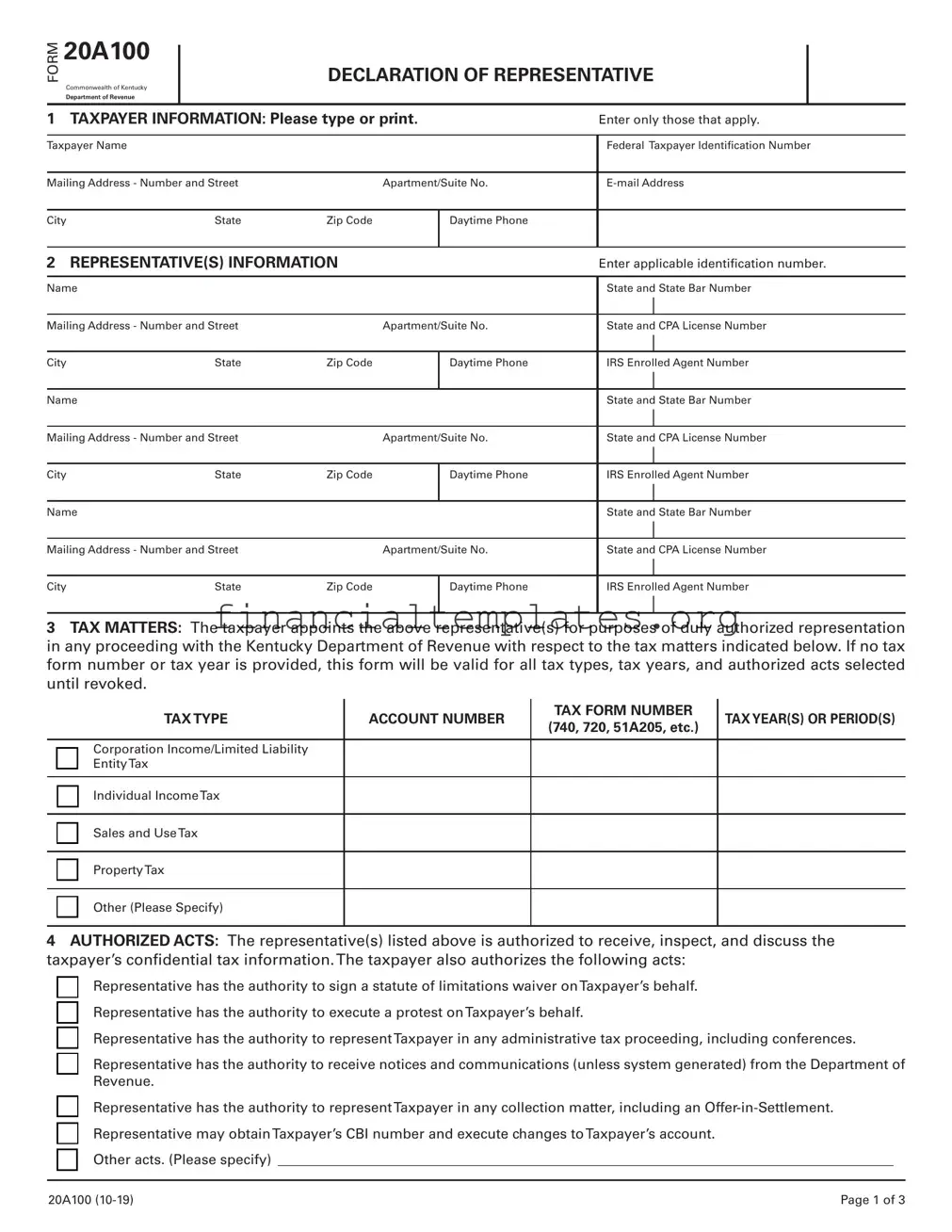 Get Tax POA form 20a100 Form