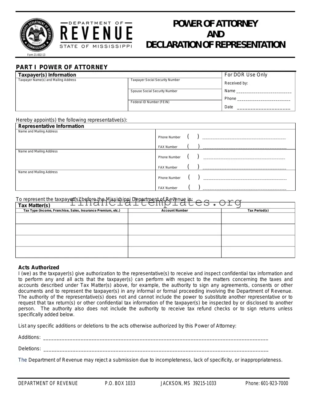 Get Tax POA form 21-002-13 Form