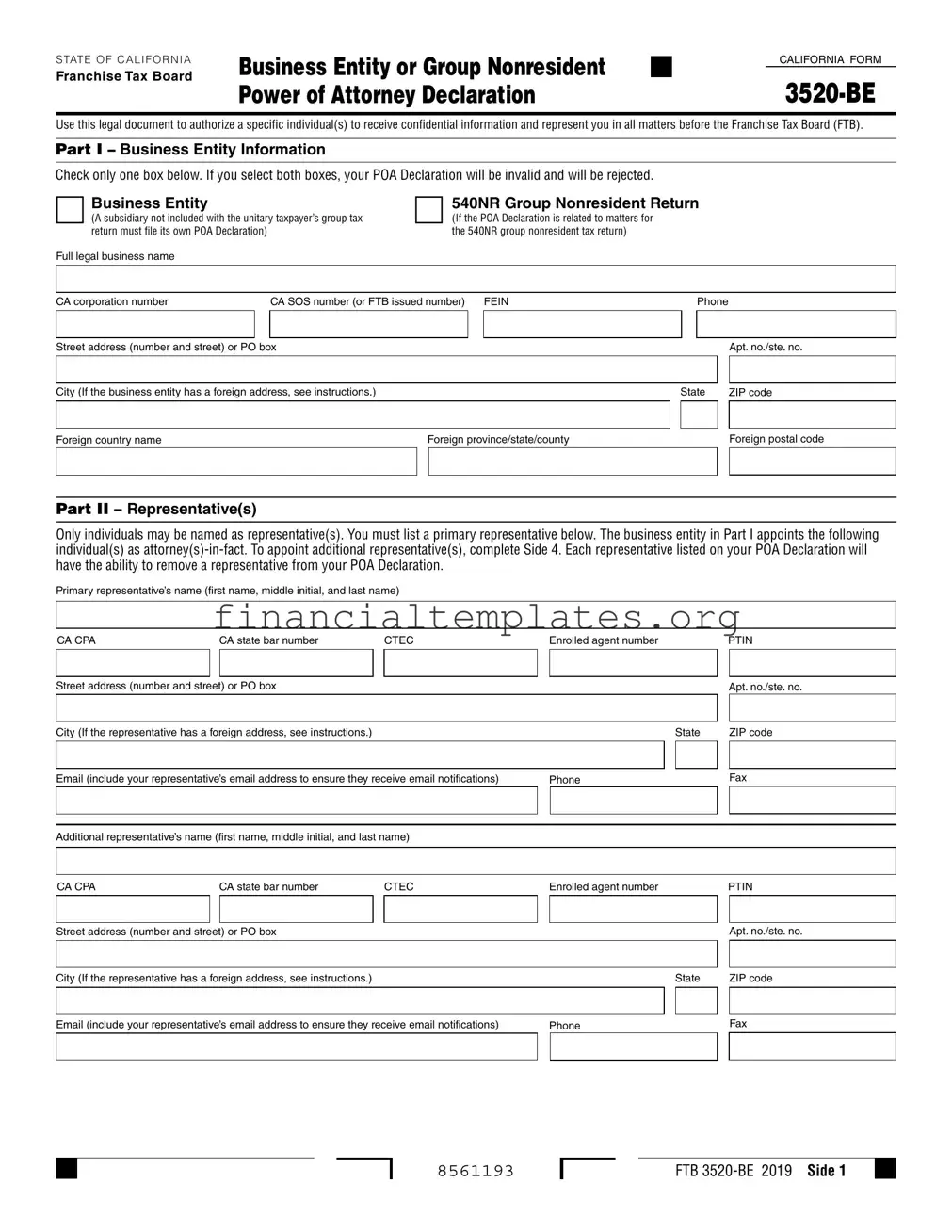 Get Tax POA form 3520-BE Form