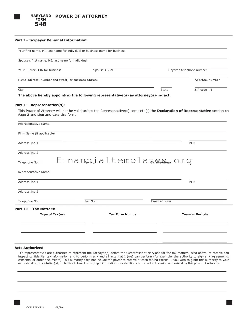Get Tax POA form 548 Form