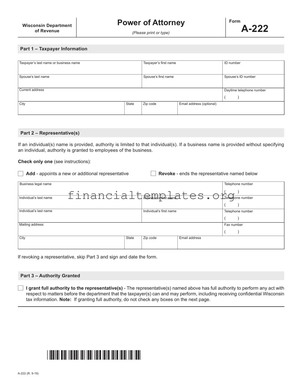 Get Tax POA form a-222 Form