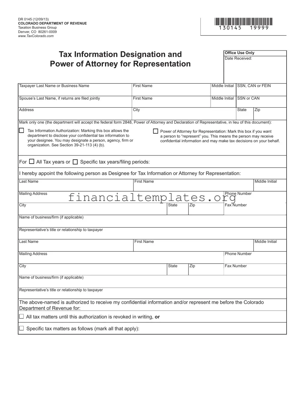 Get Tax POA form dr 0145 Form