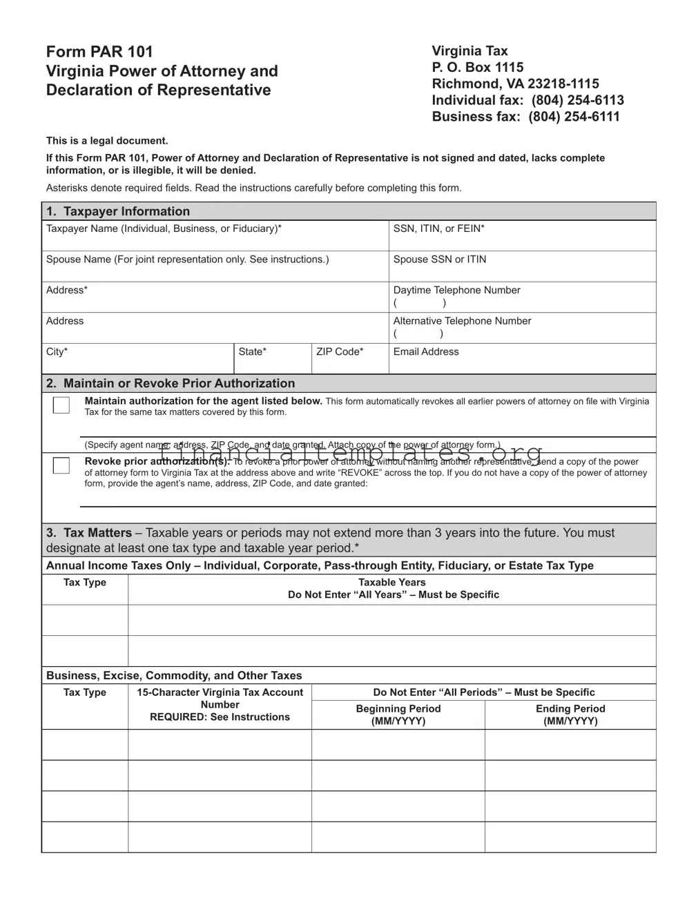 Get Tax POA form par 101 Form