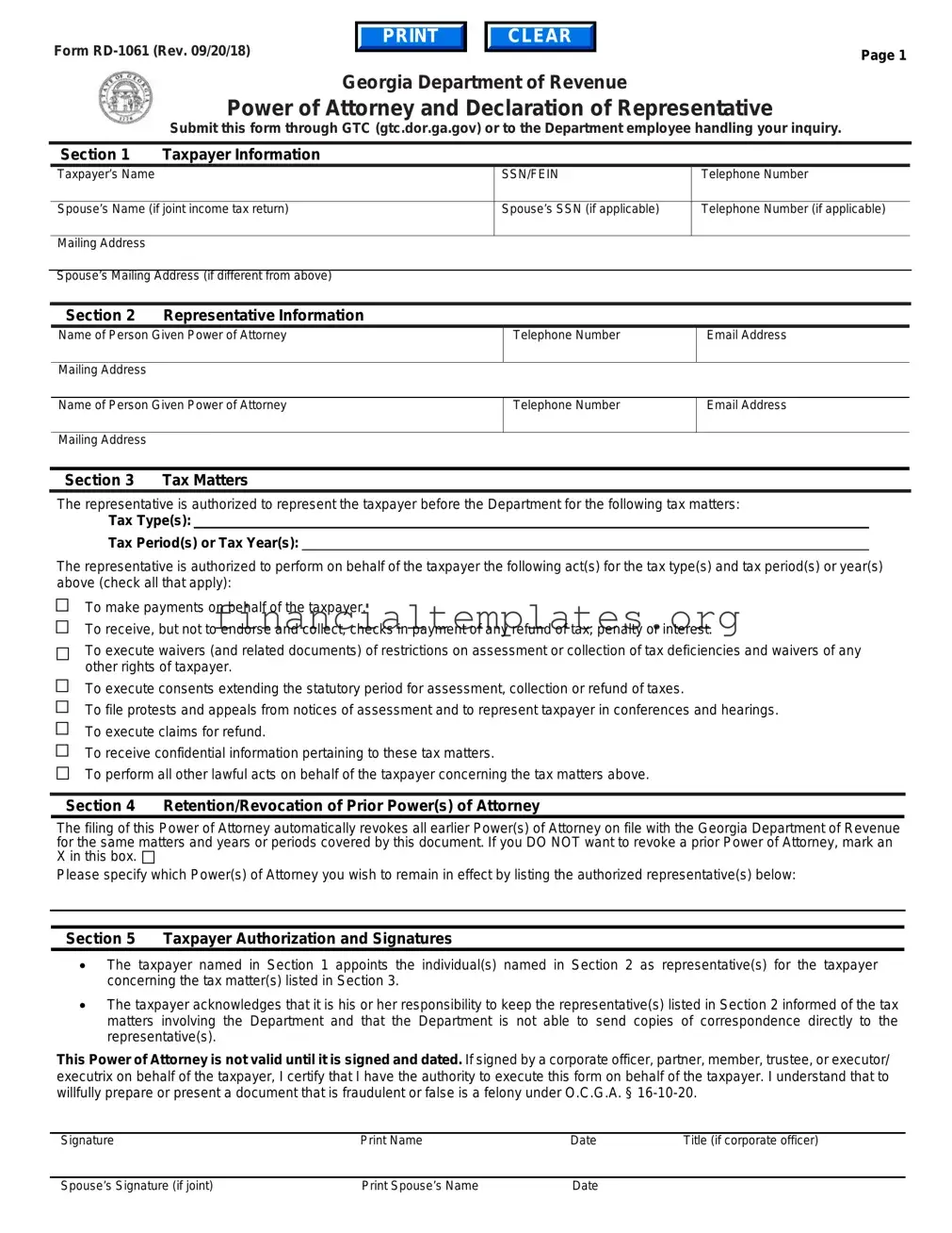 Get Tax POA form rd-1061 Form